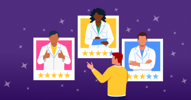 patient chooses between different doctors based on online reviews