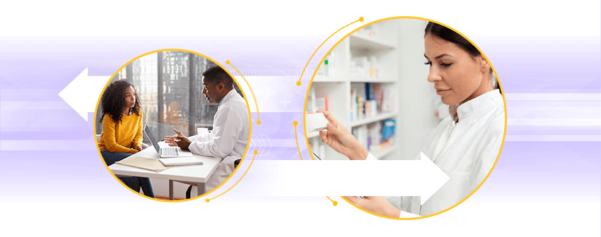 An image illustrating the data exchange that occurs with PDMP solutions. An image illustrating the data exchange that occurs with PDMP solutions.