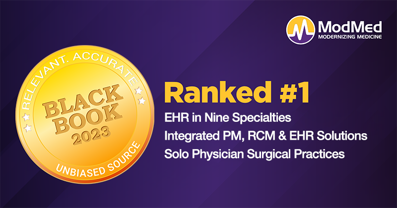 ModMed ranked #1 in nine specialties by Black Book ModMed ranked #1 in nine specialties by Black Book