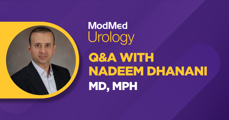 This section has the ModMed Urology logo and the words: Q&A with Nadeem Dhanani, MD, MPH