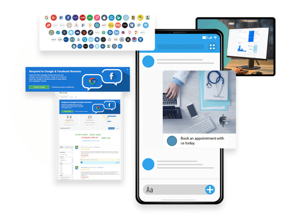Collage of digital ads, social posts and web pages Collage of digital ads, social posts and web pages