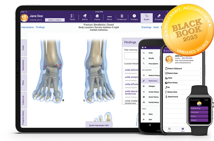 iPad, smart phones and Apple Watch displayng EMR