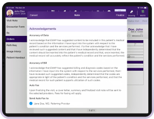 Image of electronic health record software on a tablet screen