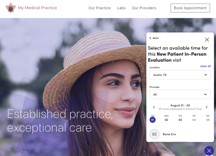 practice_webiste_mock_720 Patient Self-Scheduling interface