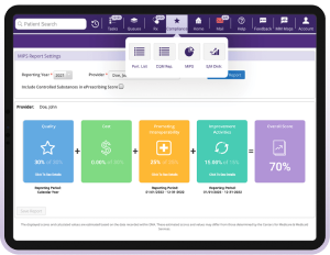 Analytics and data page in electronic medical record shown on tablet