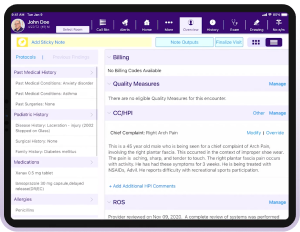 Screenshot of podiatry specific content in electronic health record