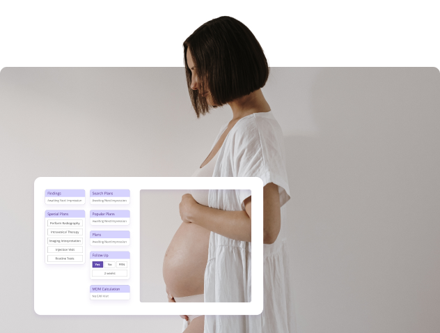 An image of pregnant woman behind an image of our software.