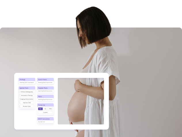 An image of pregnant woman behind an image of our software.