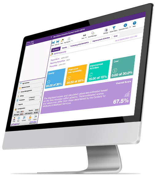 Desktop monitor screen showing MIPS scoring results for 2023