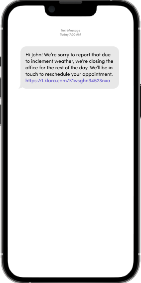 Mobile text message regarding office closure