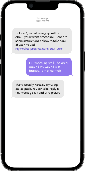 Text message including instructions for wound care