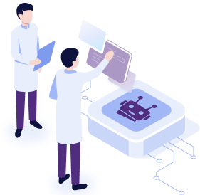 Vector art of 2 healthcare workers interacting with software