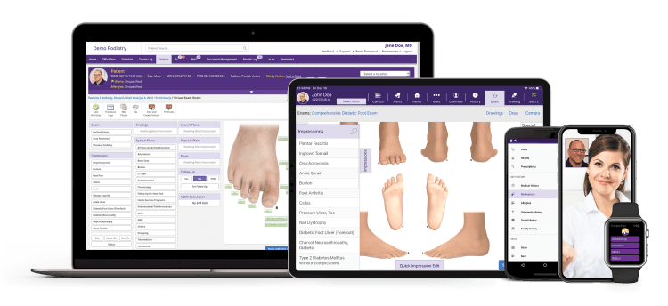 ModMed's system is shown on a computer, tablet, phone and smart watch.
