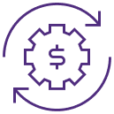 Un símbolo del dólar dentro de un engranaje con flechas que representan el rendimiento de la inversión.