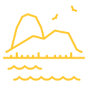 Un icono de una isla con olas que evoca la idea de disponer de más tiempo libre para viajar.