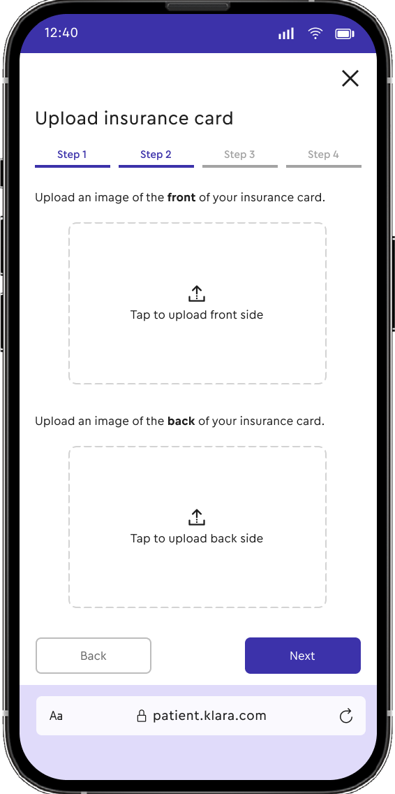 Mobile message prompting patient to upload insurance