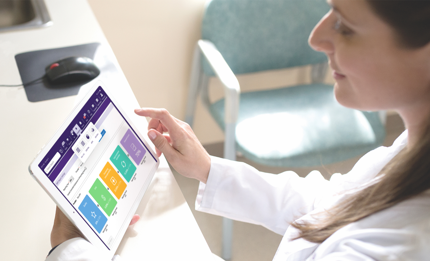 female doctor viewing MIPS scorecard on iPad female doctor viewing MIPS scorecard on iPad