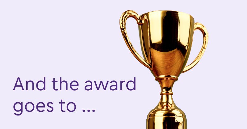 A gold trophy shines next to the words, And the award goes to, signifying recognition for a leading developer of EHRs for private practices.