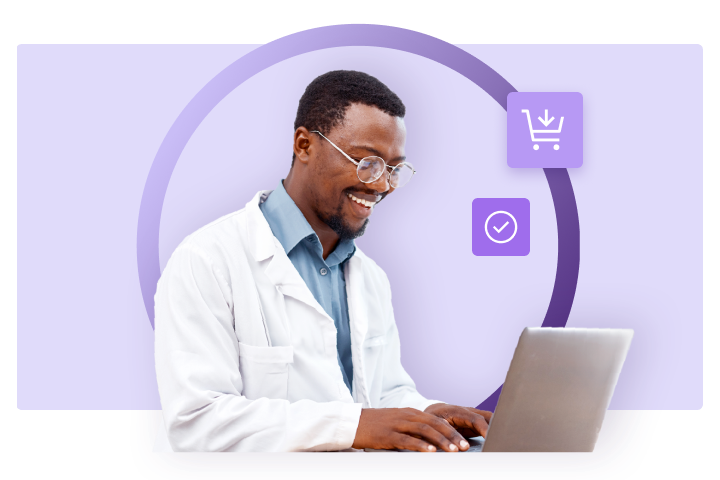 A practice manager gains visibility into spending by using a laptop to review digital invoices and track supply orders.