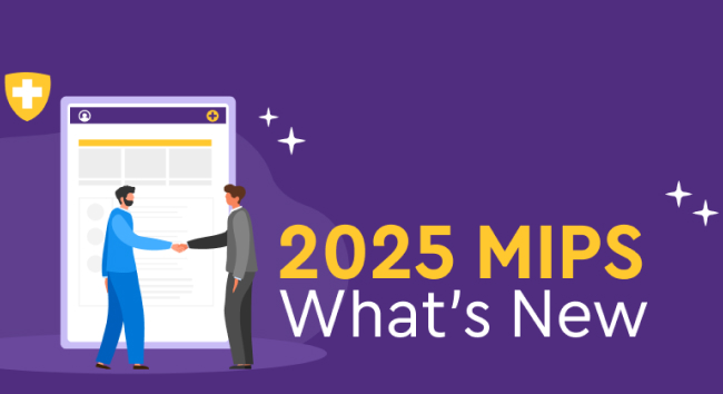 Text that reads, “2025 MIPS What’s New” on a purple background.