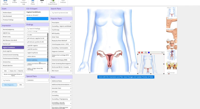 An image from our OBGYN-specific EHR showing the virtual exam room.