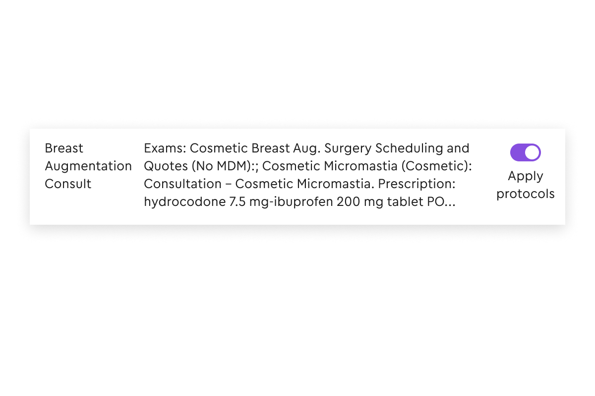 Image showing the ease of applying plastic surgery protocols to customize a master visit.