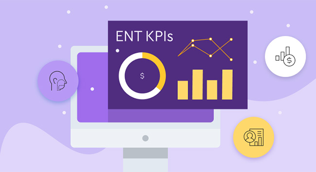 Illustration of an EHR dashboard, where a physician can view ENT key performance indicators and practice analytics.