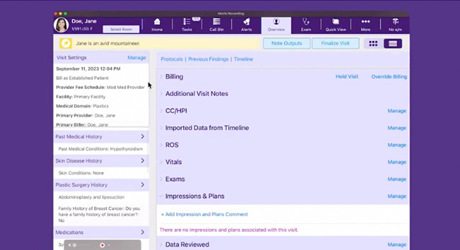 A screengrab from our EMA EHR demonstrating fast and efficient plastic surgery documentation