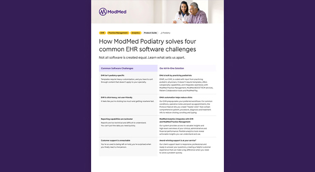 Image of a guide, "Overcoming 4 EHR Software Challenges with ModMed”.