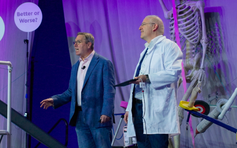 Our founders do an on-stage demo of ModMed Scribe 2.0 at MOMENTUM.