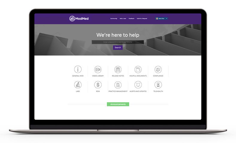 ModMed Central home page on laptop