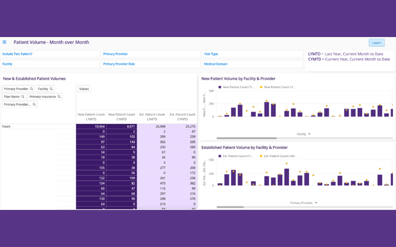 An image of the New/Established Patient Count Trend report dashboard