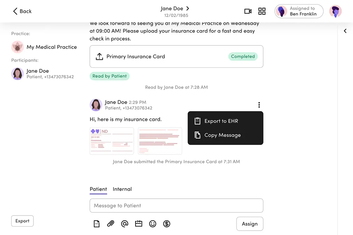 Interfaz de Klara para exportar información al EHR