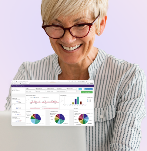 A practice admin takes a quick look at the analytics dashboard on her laptop.