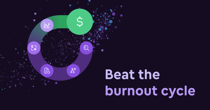 A purple and green circle showing the cycle for medical billing, ending in getting paid. The text reads "Beat the burnout cycle."