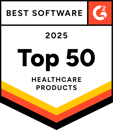 ModMed’s G2 2025 Top 50 Healthcare Products award badge, recognizing leading solutions for physicians.