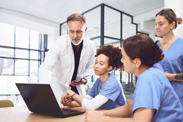 group of doctors doing admin work